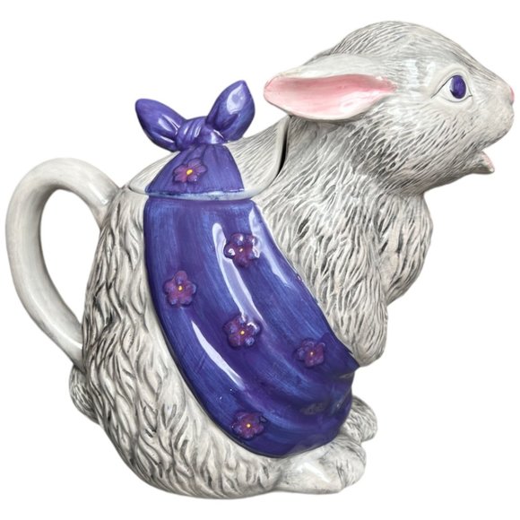 Vtg Gray Easter Bunny TEAPOT Ceramic Rabbit Seymour Mann Thailand Pitcher Sweet - Picture 4 of 14